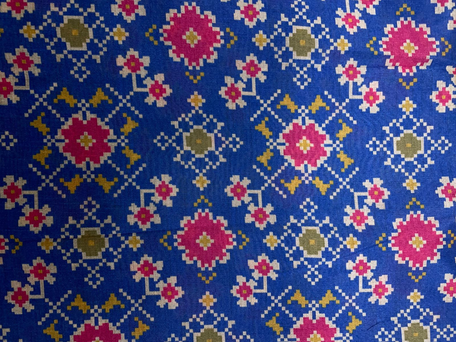 Blue Geometric Semi Tussar Fabric Kapdashop