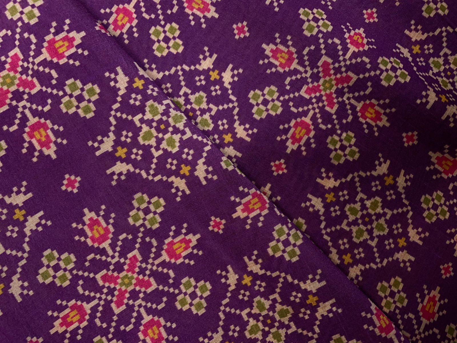 Purple Geometric Semi Tussar Fabric Kapdashop