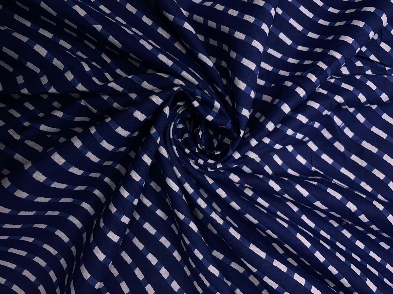 Blue & White Waves Cotton Cambric Fabric Kapdashop