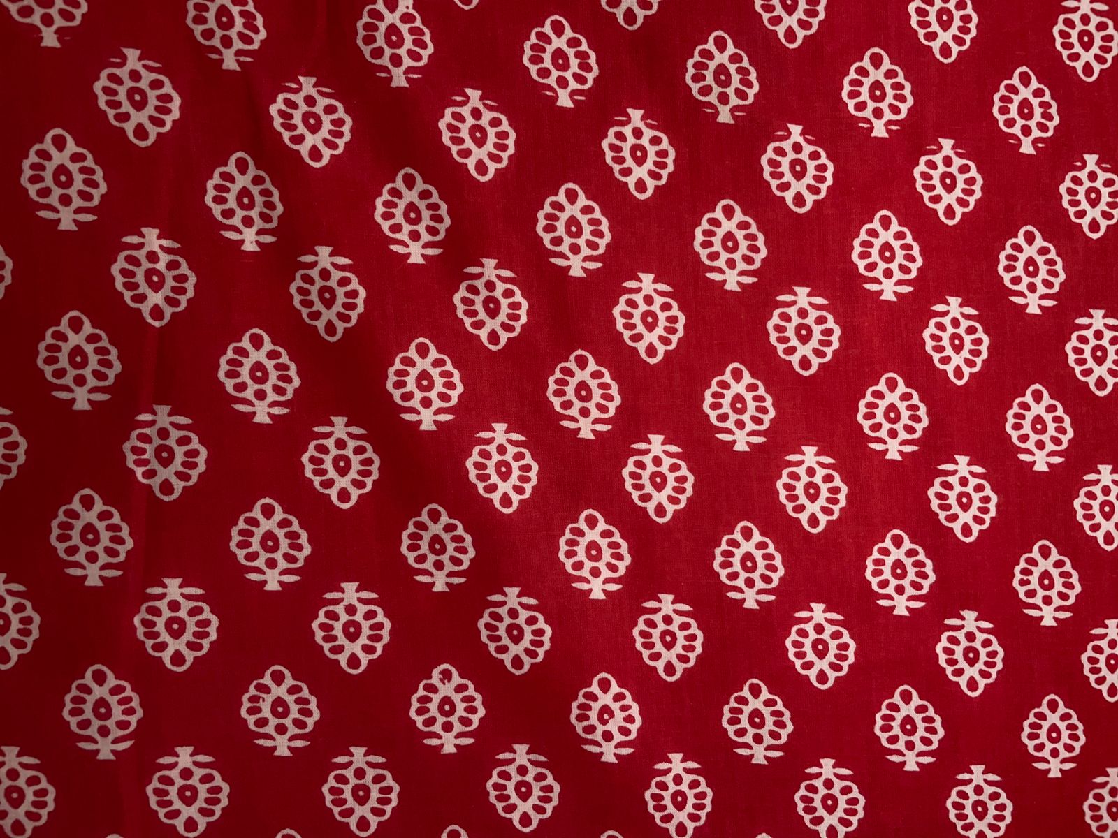 Red & White Floral Cotton Cambric Fabric Kapdashop