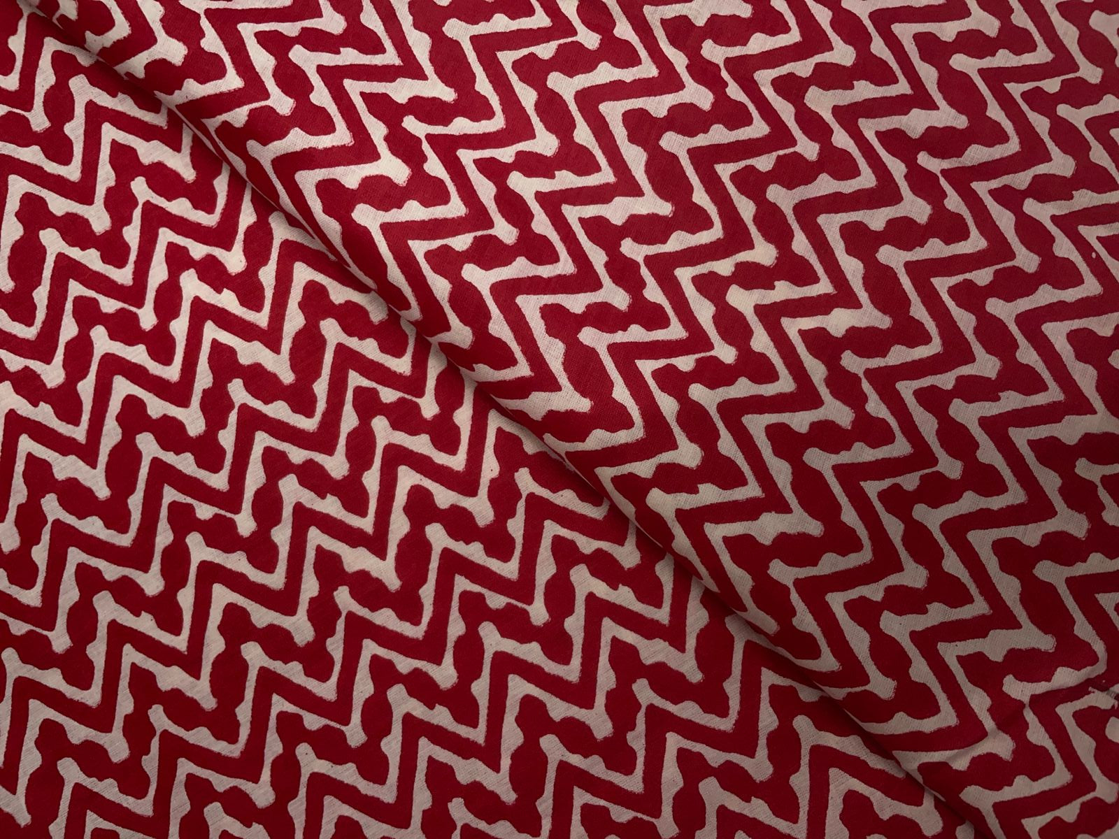 Red & White Chevron Cotton Fabric Kapdashop