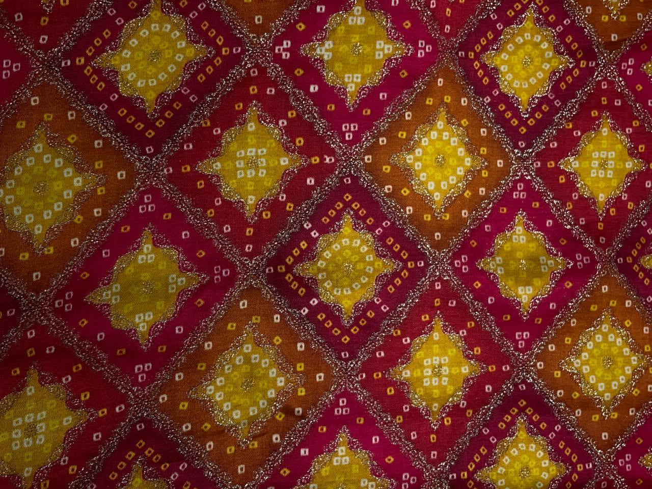 Orange Geometric Embroidered Satin Fabric Kapdashop