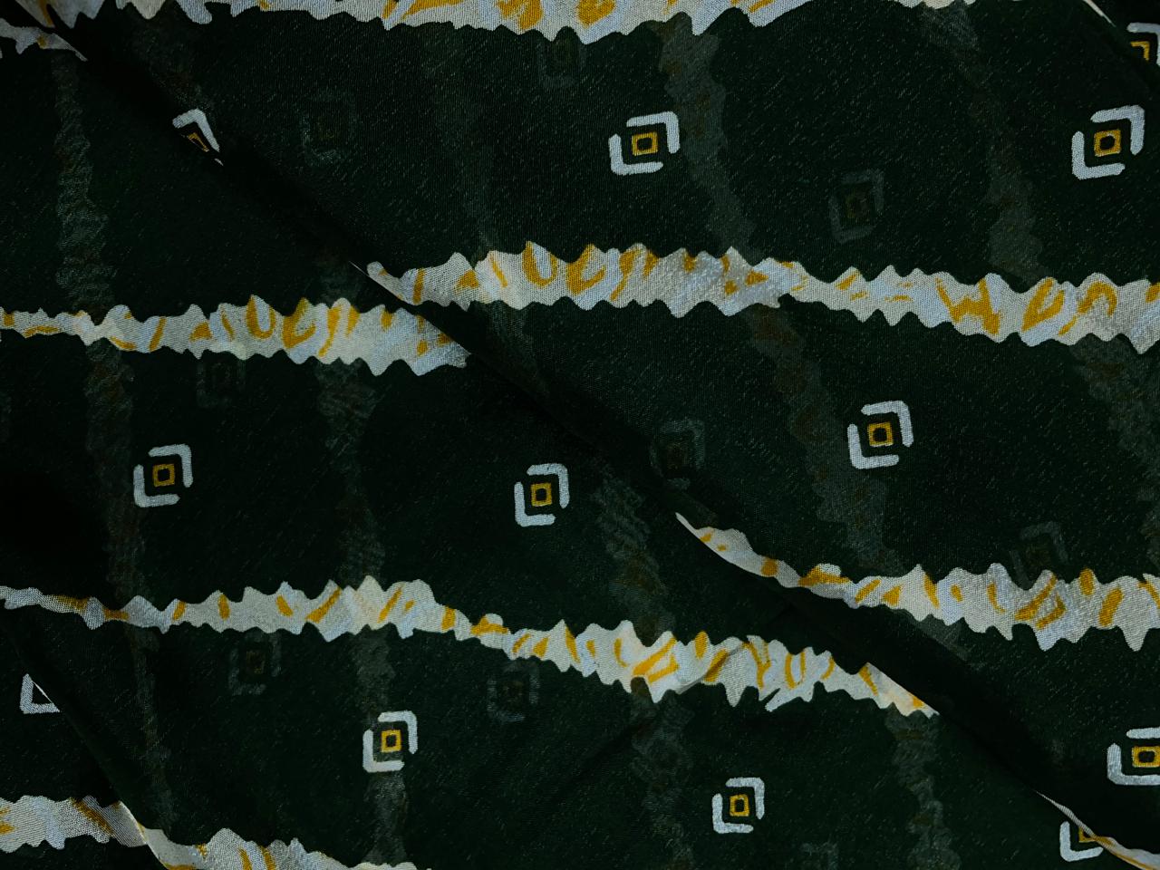 Bottle Green & White Stripes Chinon Chiffon Fabric Kapdashop