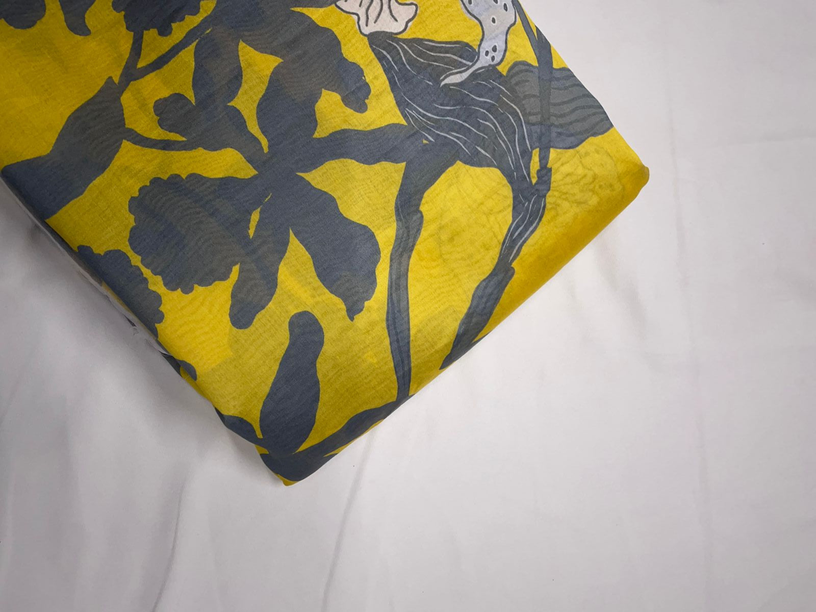 Yellow Grey Floral Pure Chanderi Kapdashop