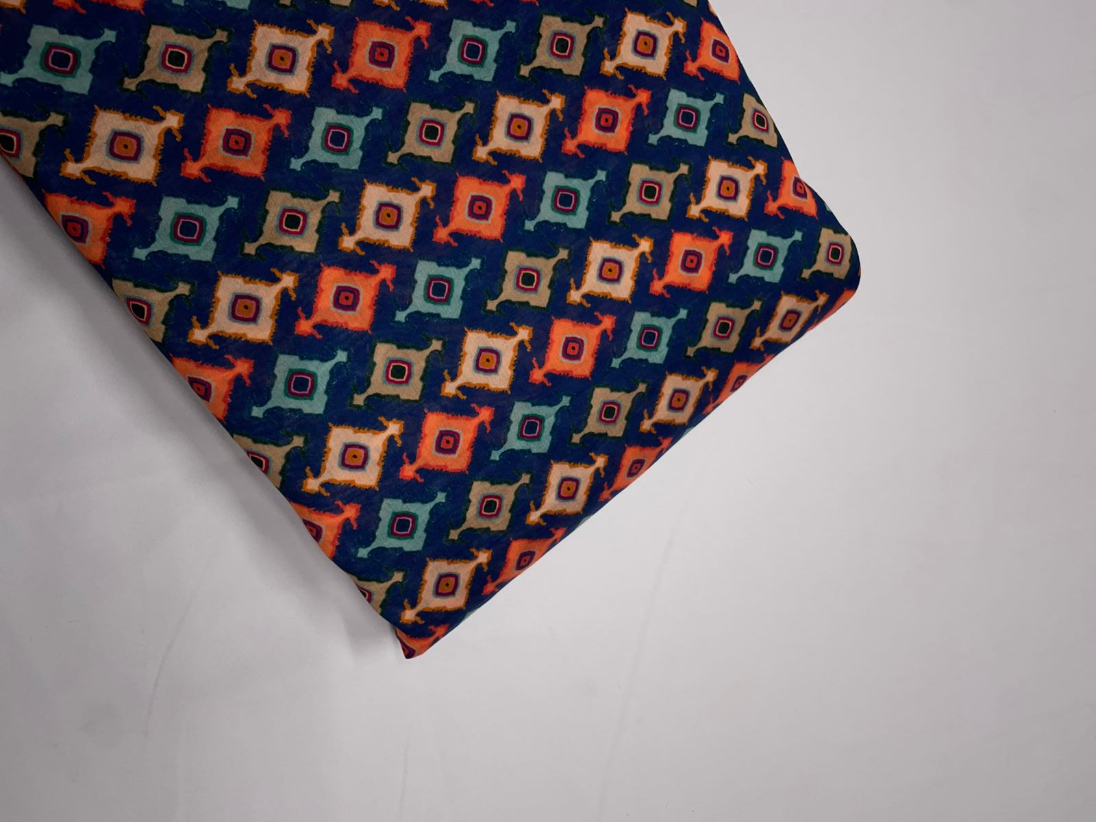Navy Blue Geometric Pure Chanderi Kapdashop