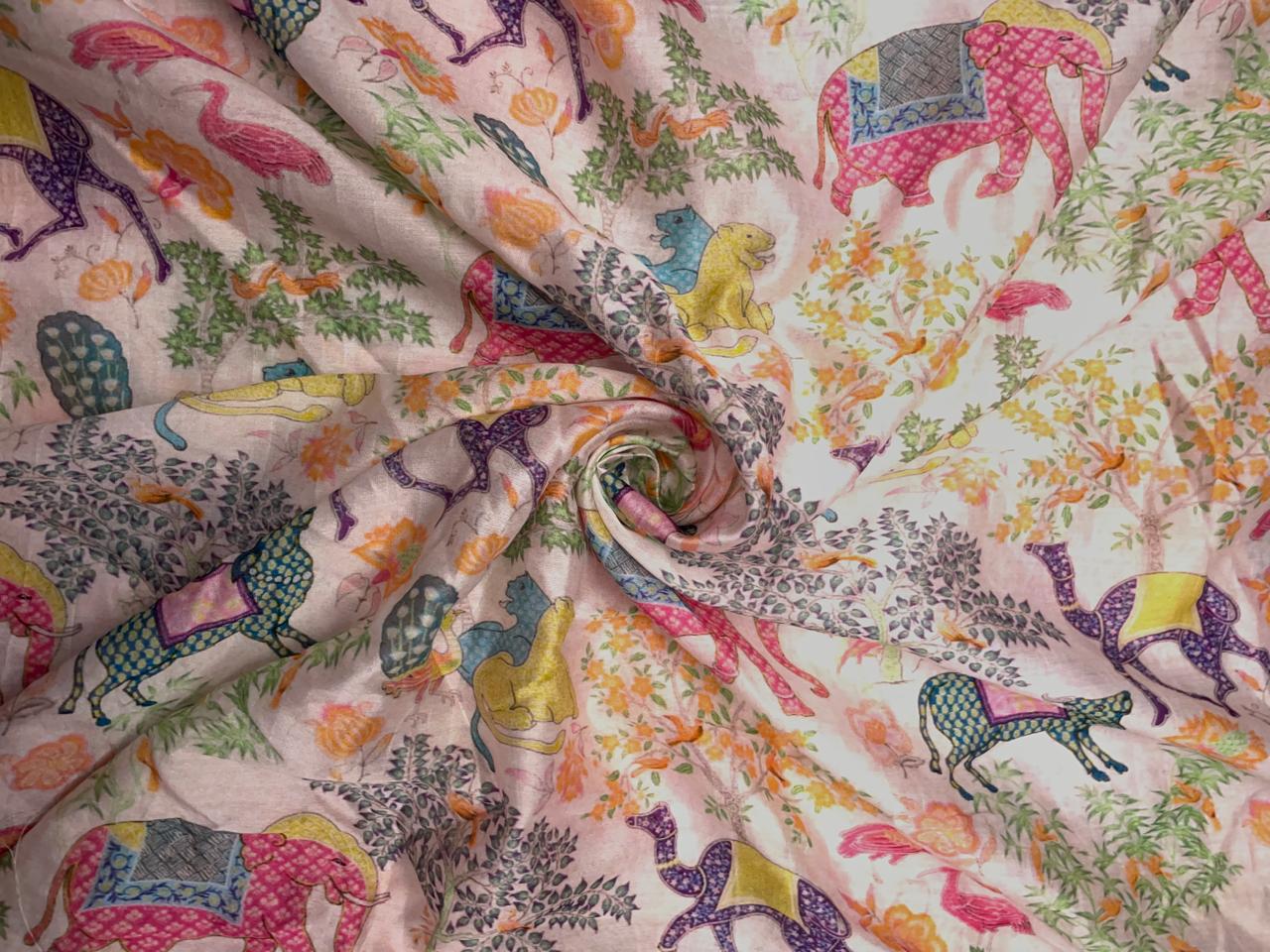 Light Pink Animal Pure Chanderi Print Kapdashop