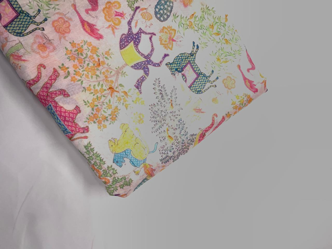 Light Pink Animal Pure Chanderi Print Kapdashop