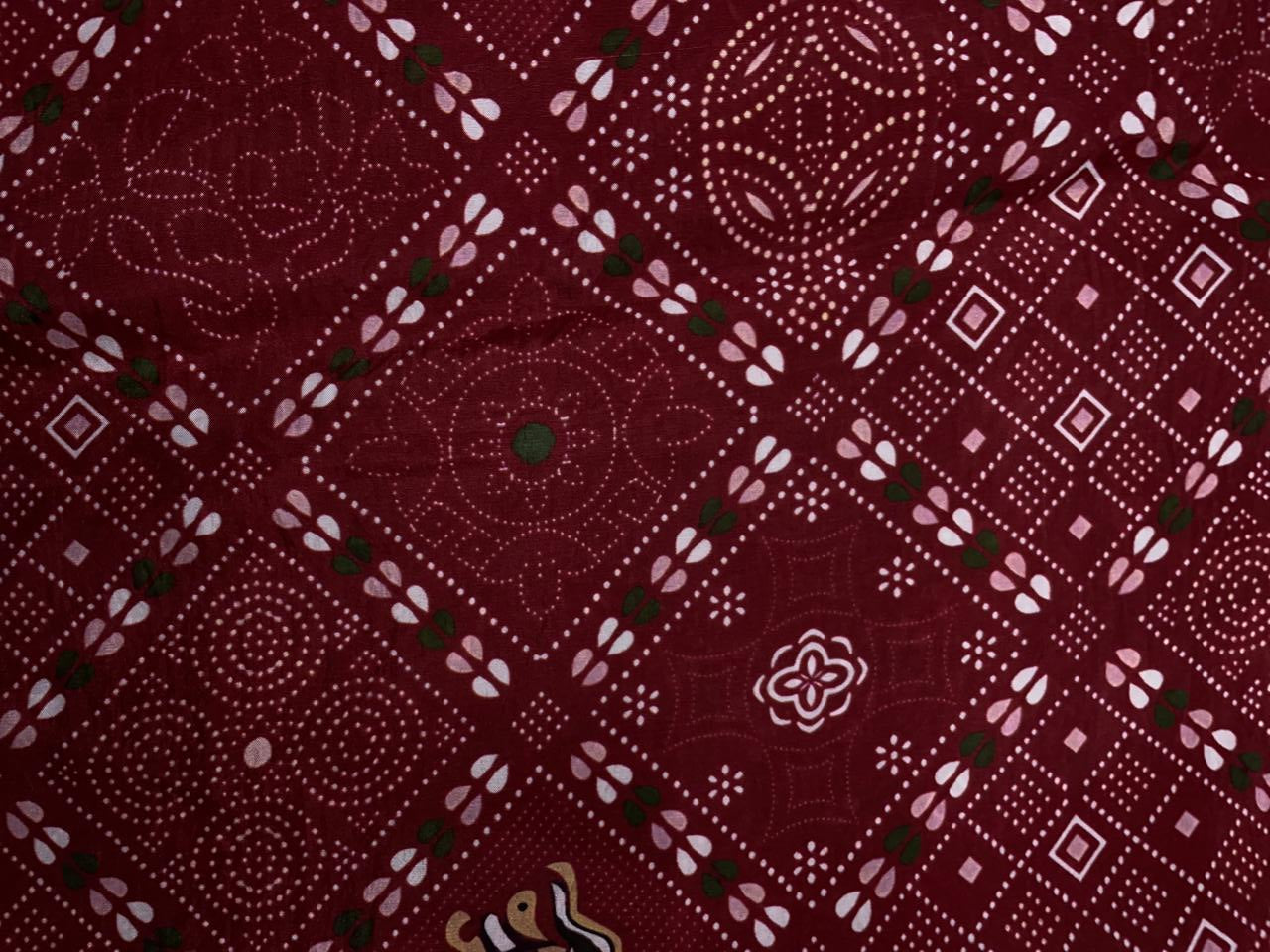 Dark Maroon Geometric Habutai Silk Print 44 Kapdashop