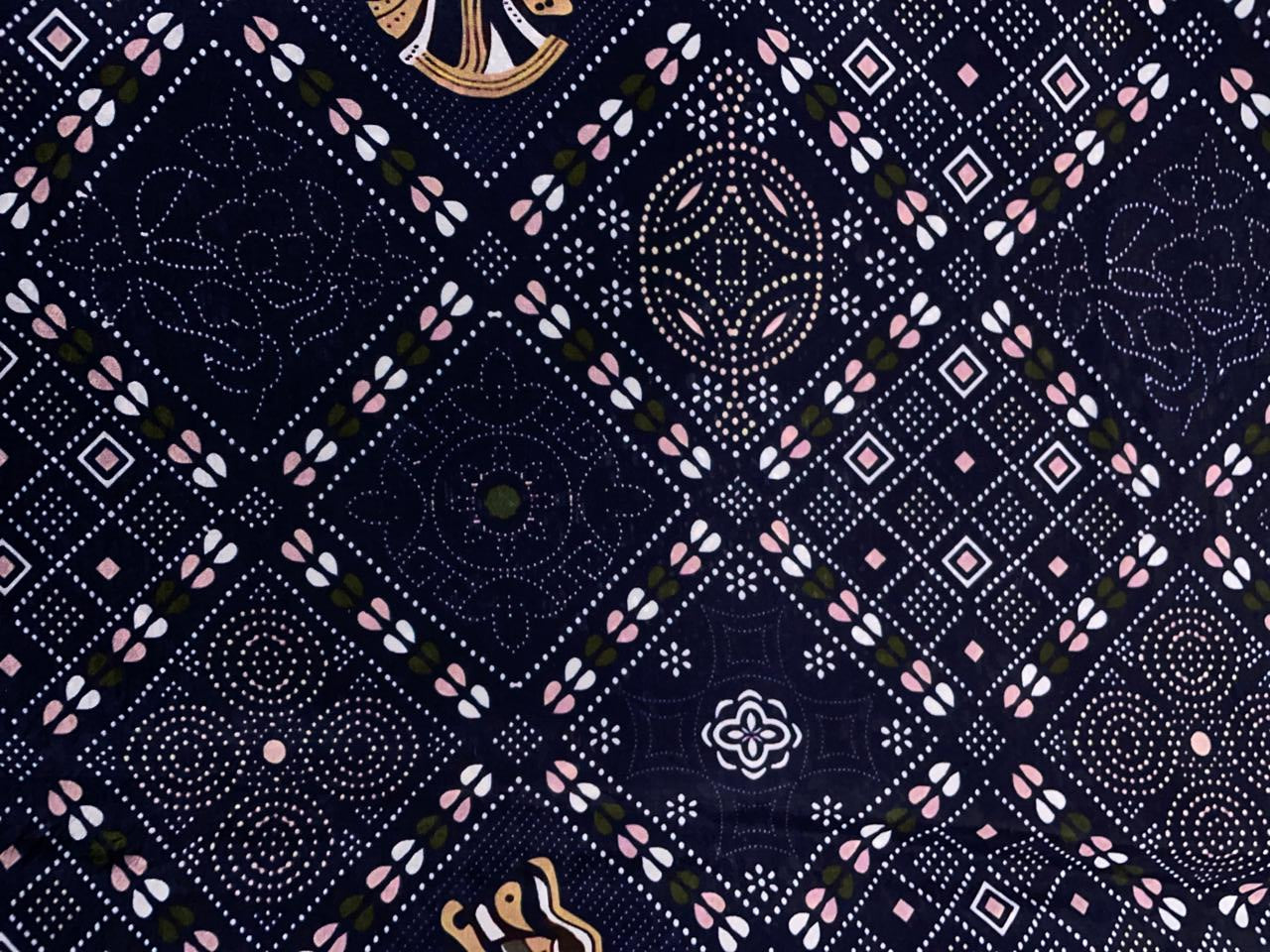 Navy Blue Geometric Habutai Silk Print 44 Kapdashop