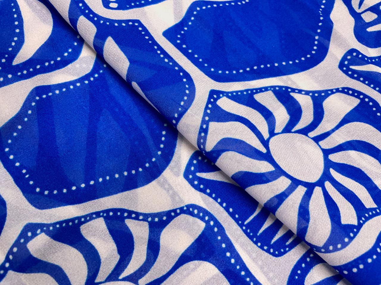 Blue White Abstract Georgette Print Kapdashop