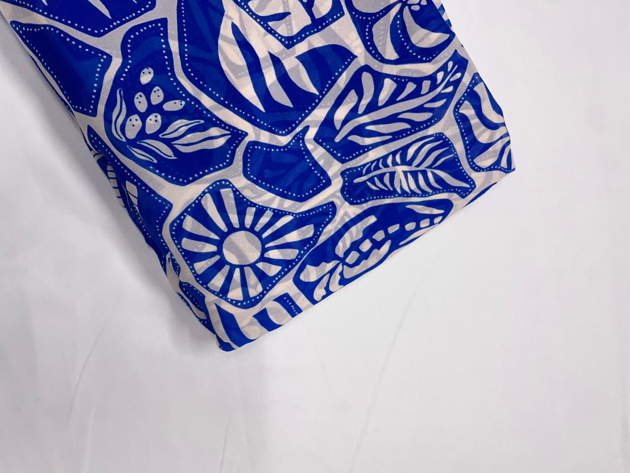 Blue White Abstract Georgette Print Kapdashop