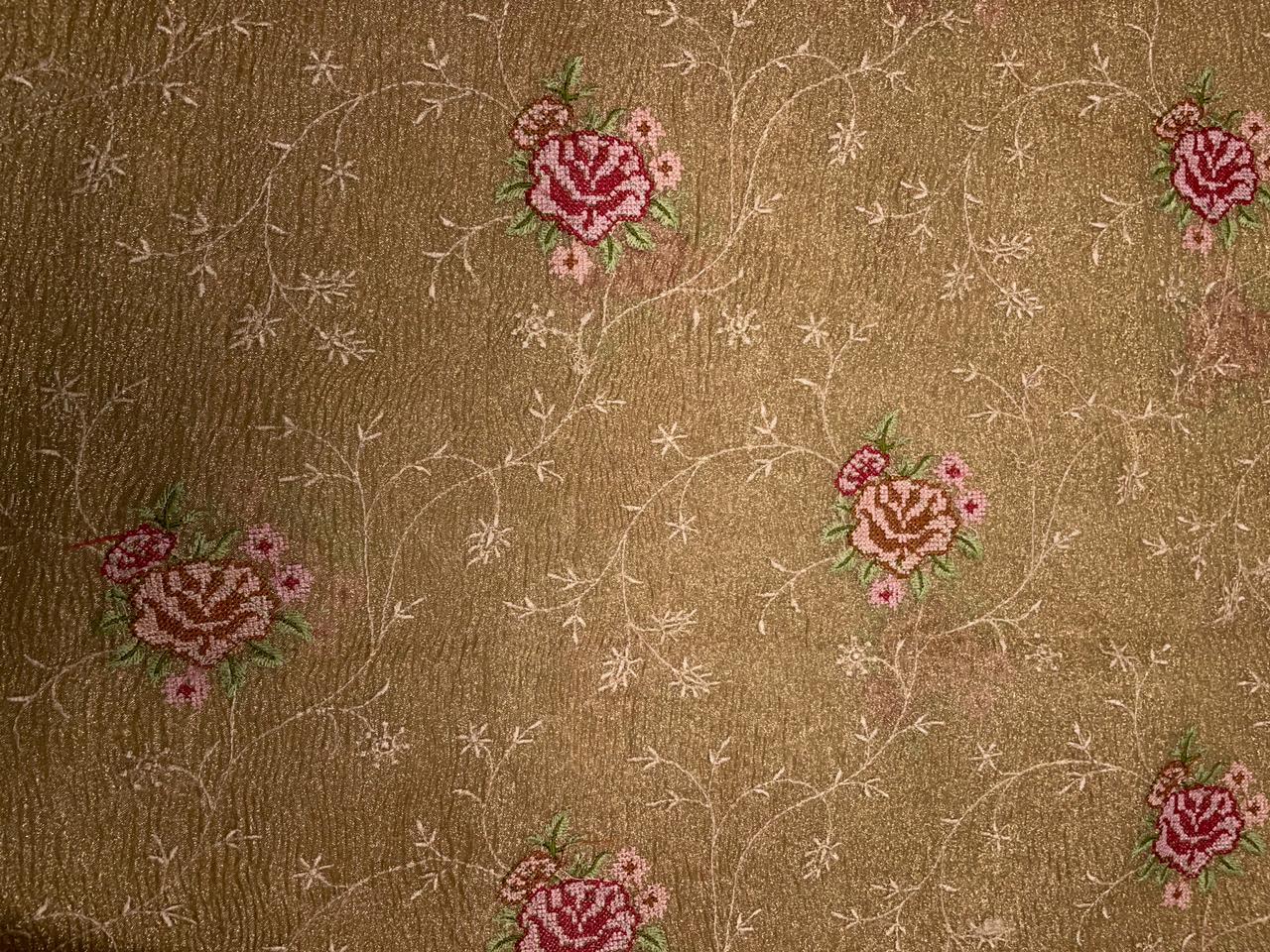 Golden Floral Crush Tissue Embroidery 44 Kapdashop