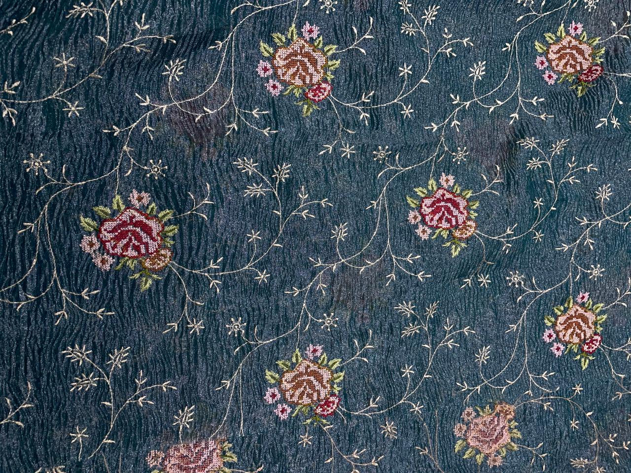 Blue Floral Crush Tissue Embroidery 44 Kapdashop