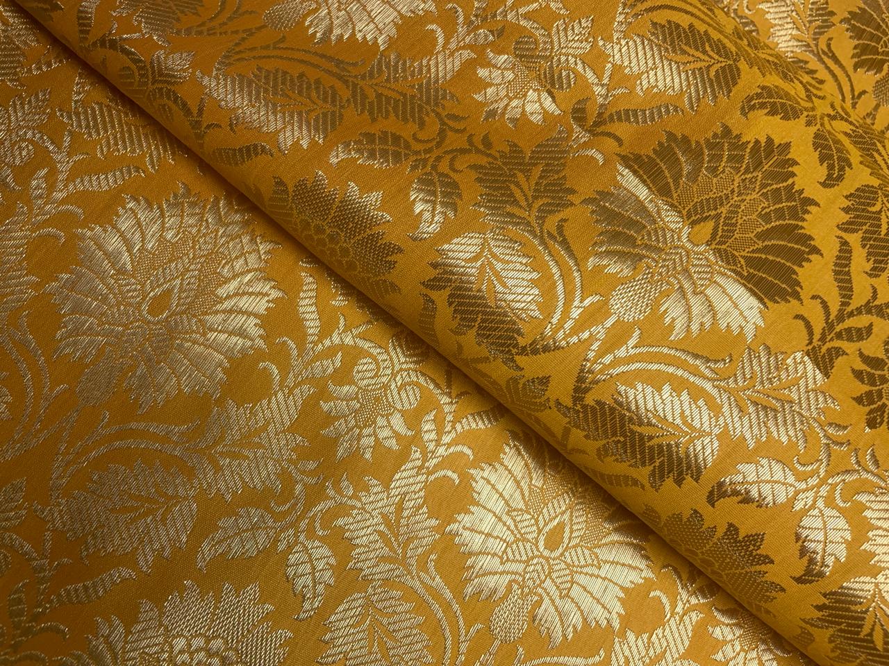 Bright Yellow Floral Semi Brocade Kapdashop