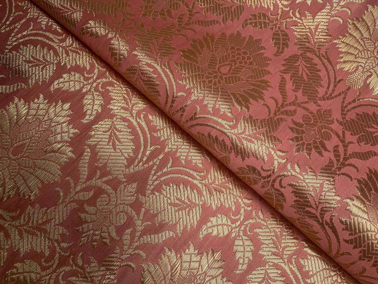 Dark Peach Floral Semi Brocade Kapdashop