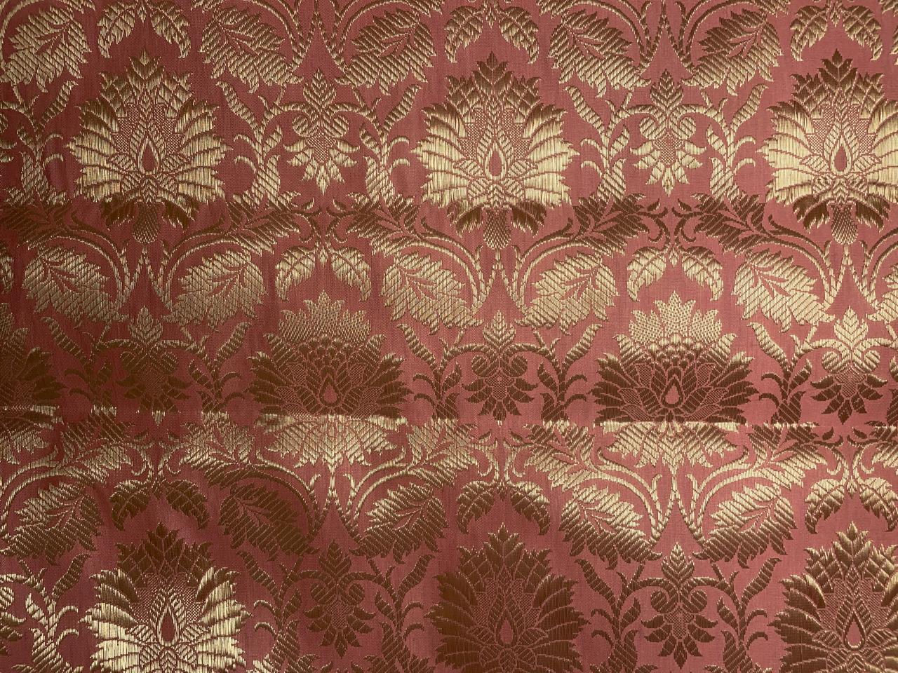 Dark Peach Floral Semi Brocade Kapdashop