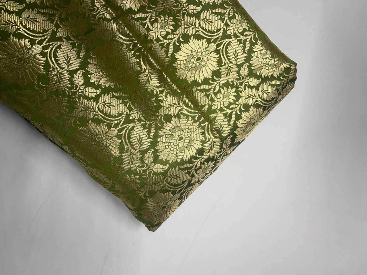 Green Floral Semi Brocade Kapdashop