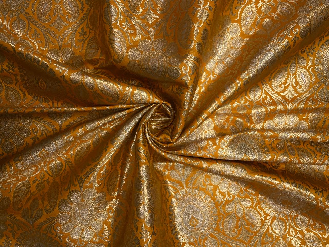 Mustard Gold Floral Semi Brocade Kapdashop