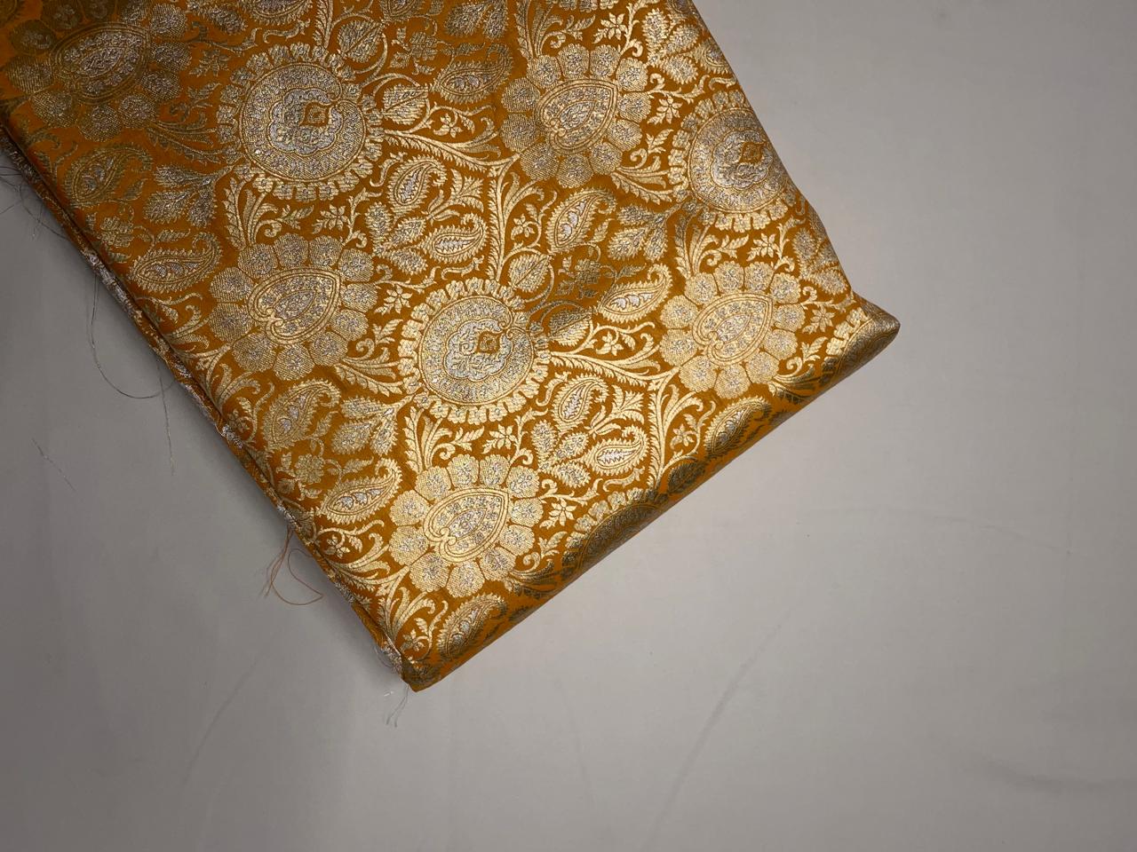 Mustard Gold Floral Semi Brocade Kapdashop