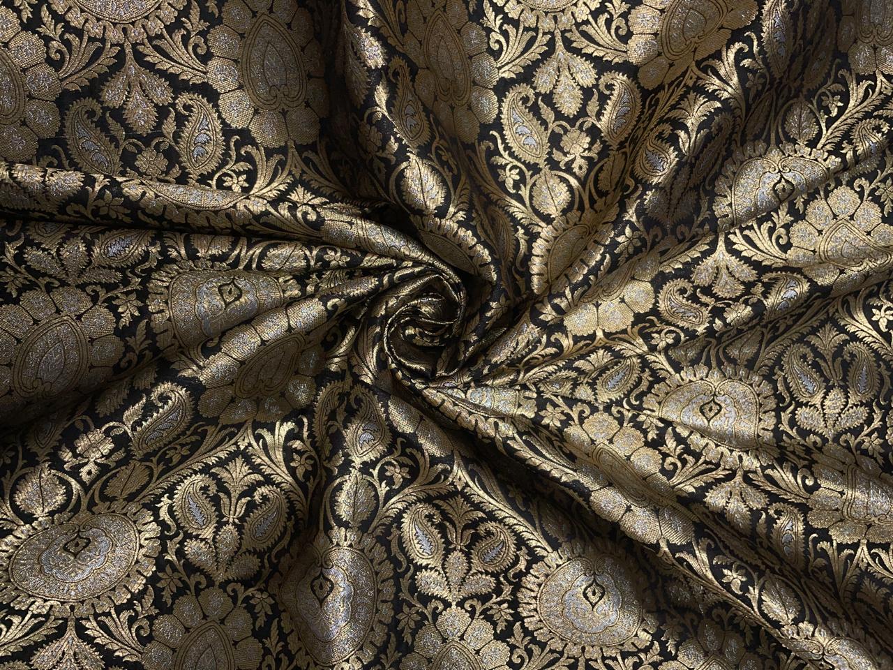 Black Gold Floral Semi Brocade Kapdashop