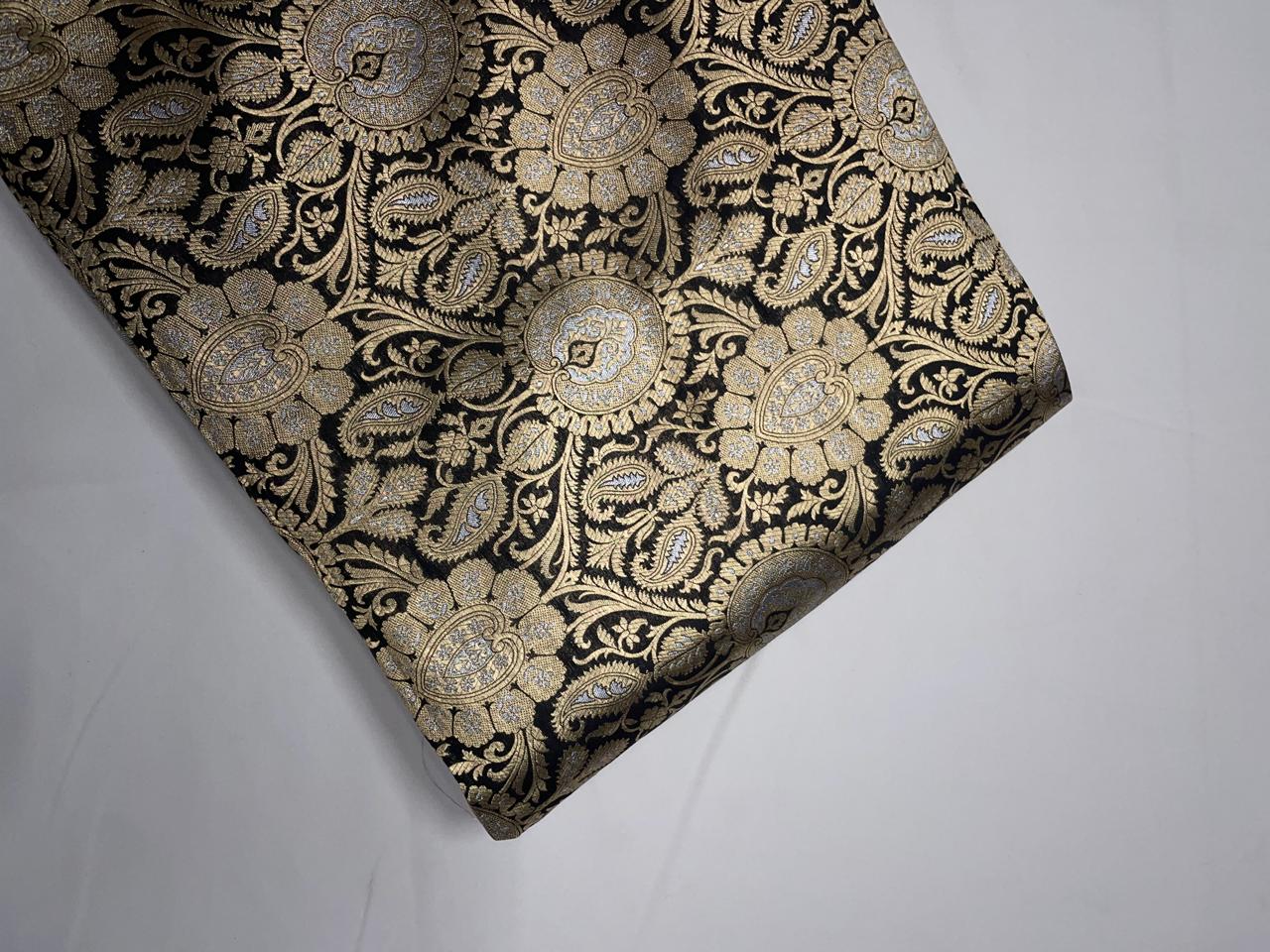 Black Gold Floral Semi Brocade Kapdashop