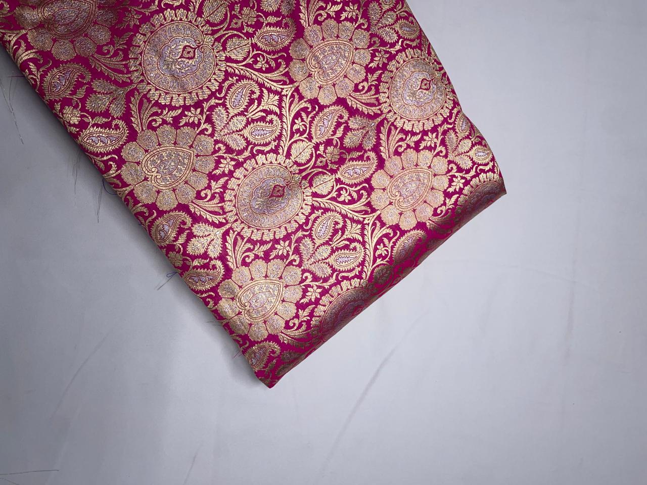 Magenta Gold Floral Semi Brocade Kapdashop