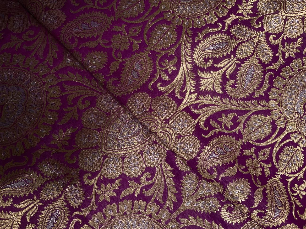 Dark Pink Gold Floral Semi Brocade Kapdashop