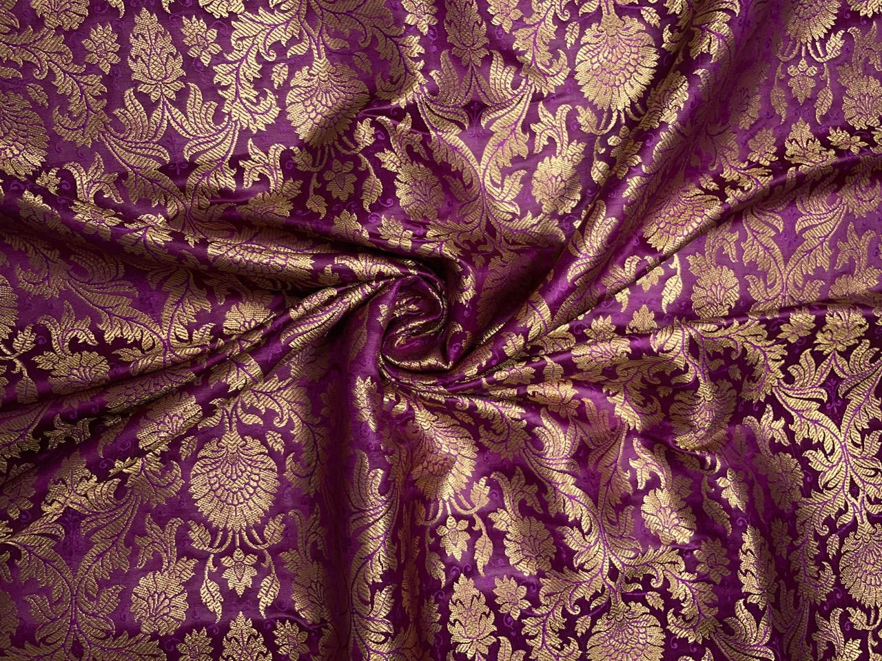 Rani Pink Gold Floral Semi Brocade Fabric Kapdashop