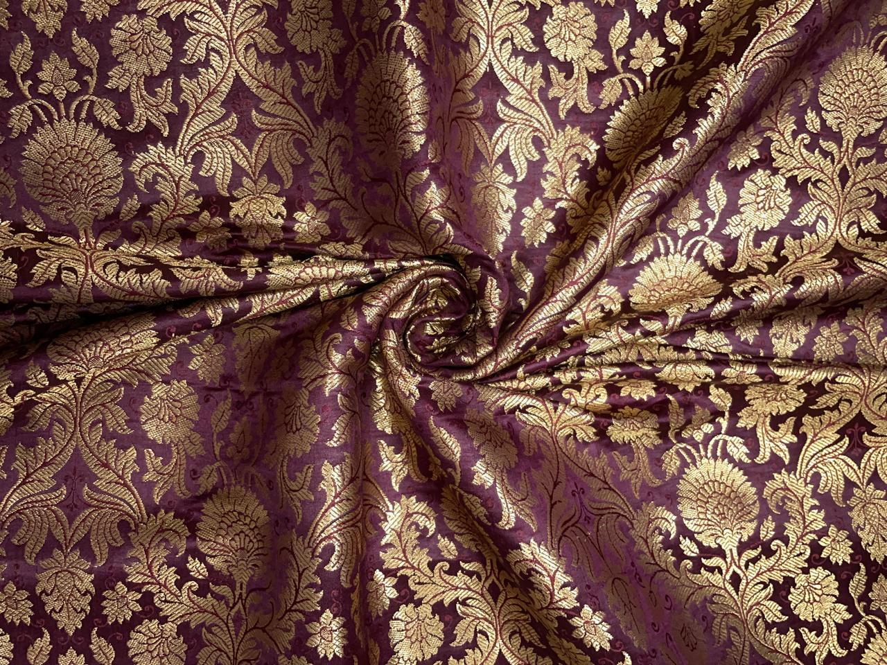 Purple Floral Semi Brocade Fabric Kapdashop