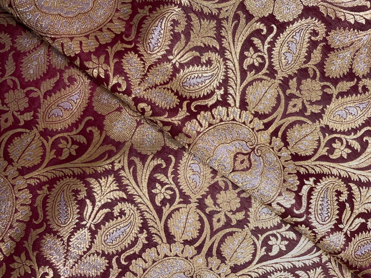 Purple Floral Semi Brocade Fabric Kapdashop