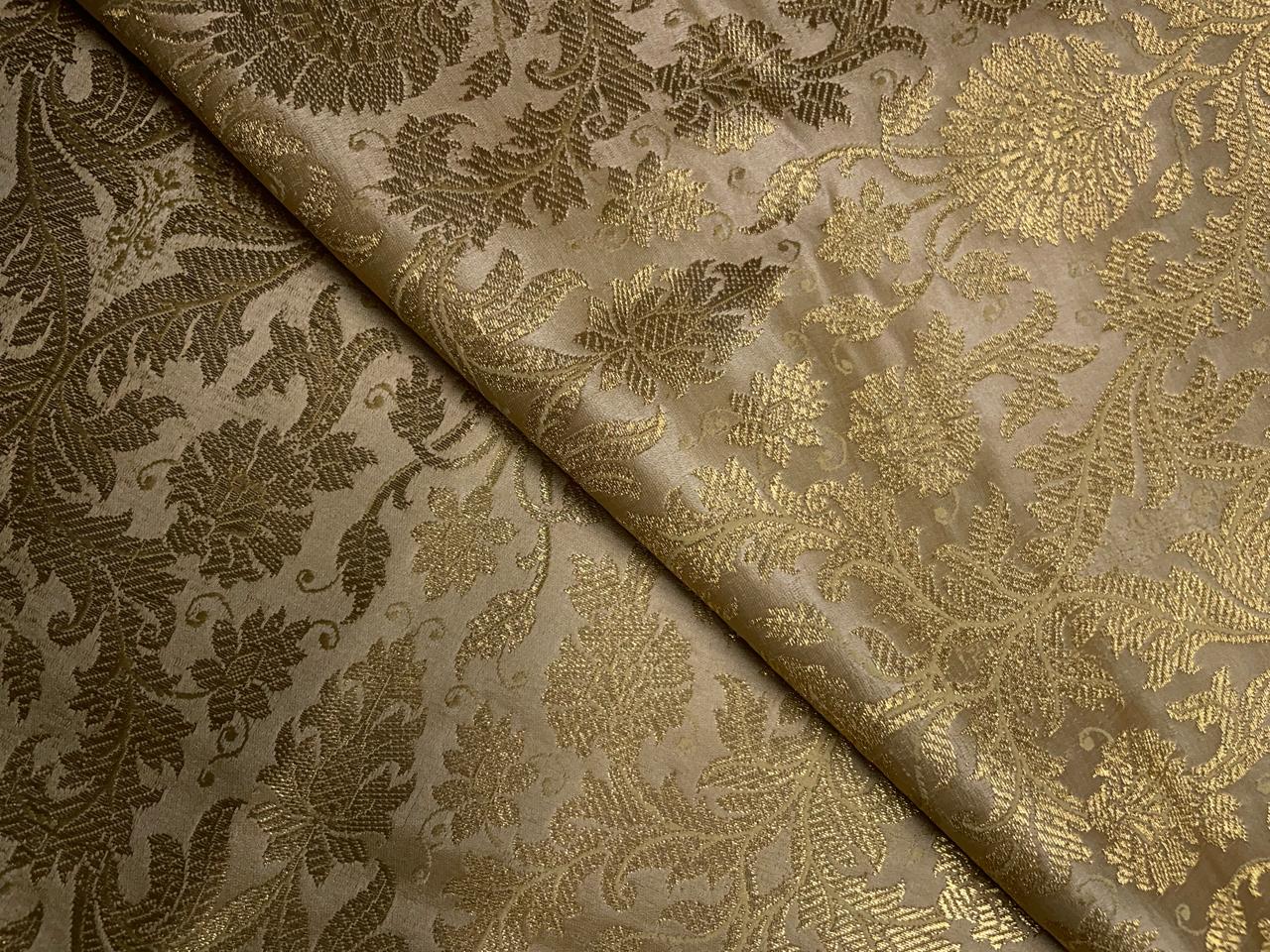 Golden Floral Semi Brocade1 Kapdashop