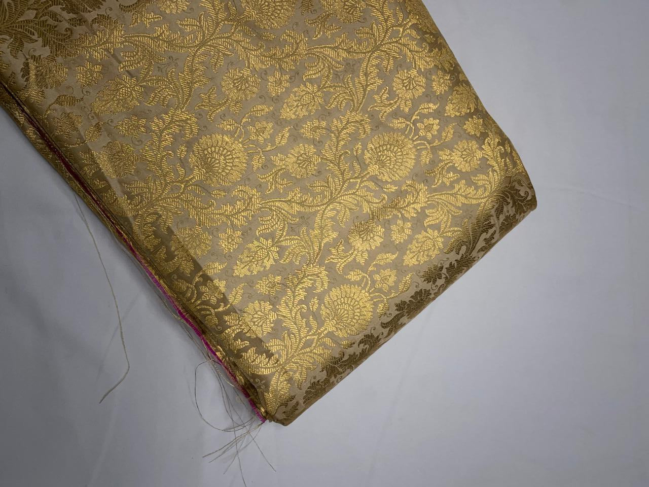 Golden Floral Semi Brocade1 Kapdashop