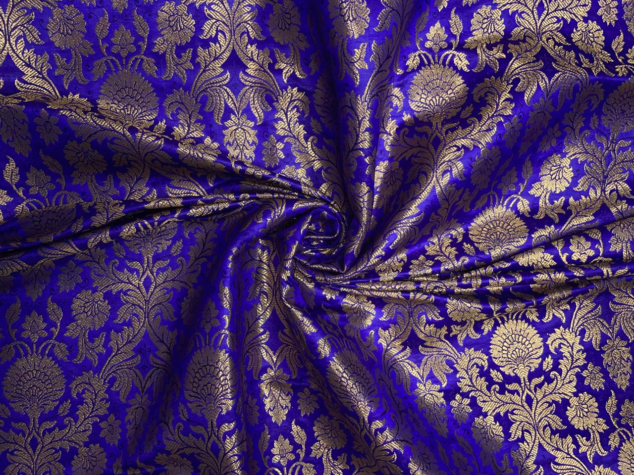 Royal Blue Floral Semi Brocade Kapdashop