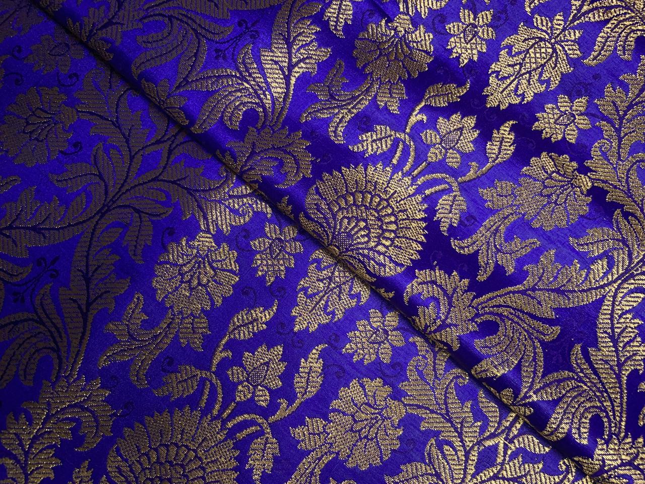 Royal Blue Floral Semi Brocade Kapdashop