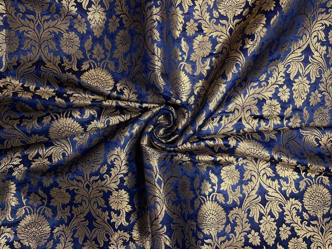 Navy Blue Floral Semi Brocade Kapdashop