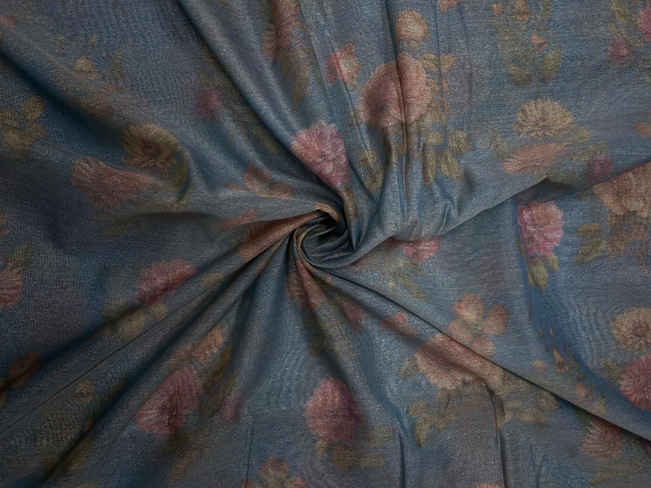 Light Blue Floral Tissue Embroiderd Fabric Kapdashop