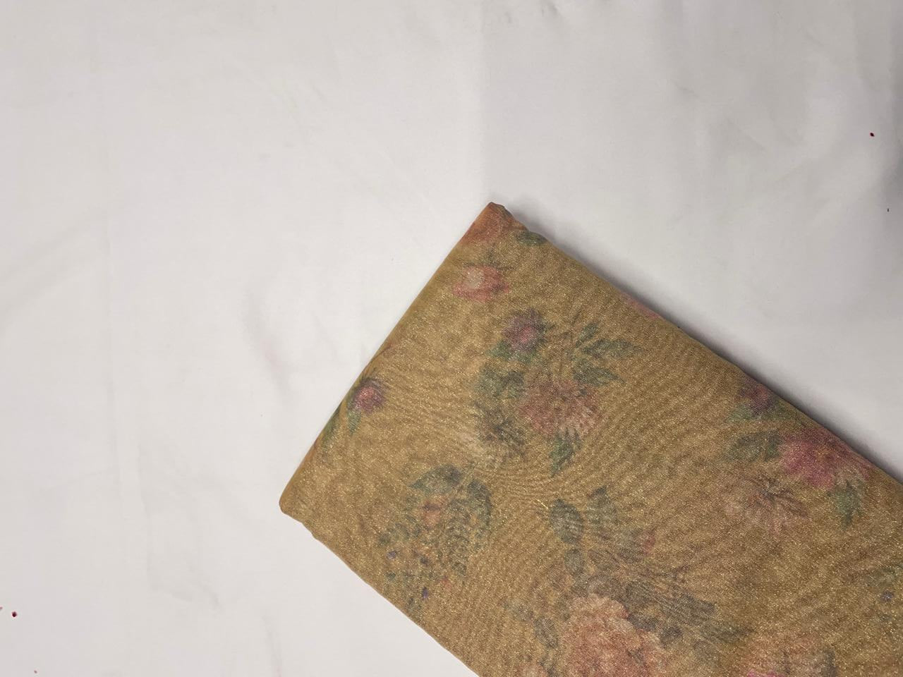 Mustard Floral Embroidered Tissue Fabric Kapdashop