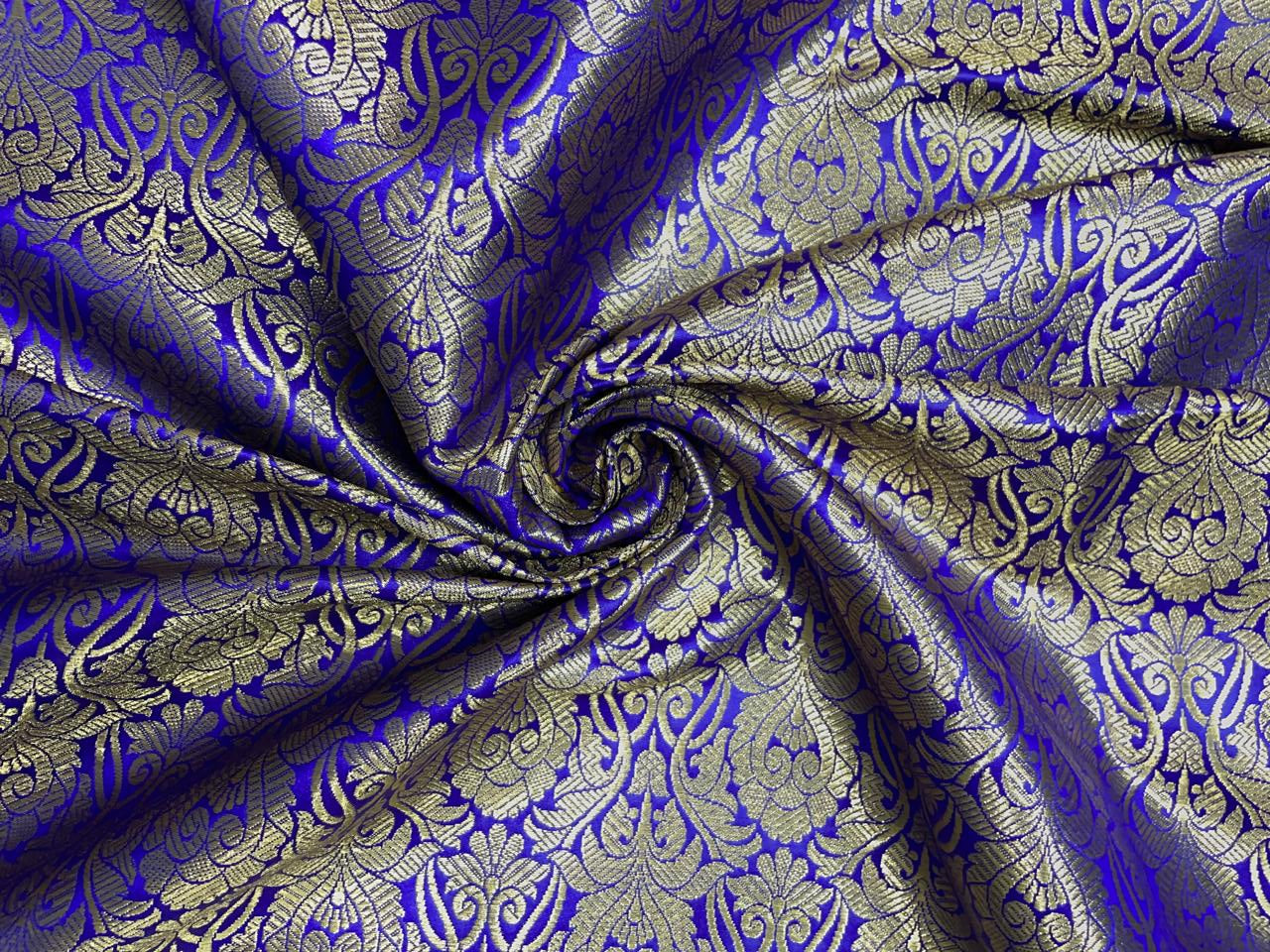 Royal Blue Floral Semi Brocade Kapdashop