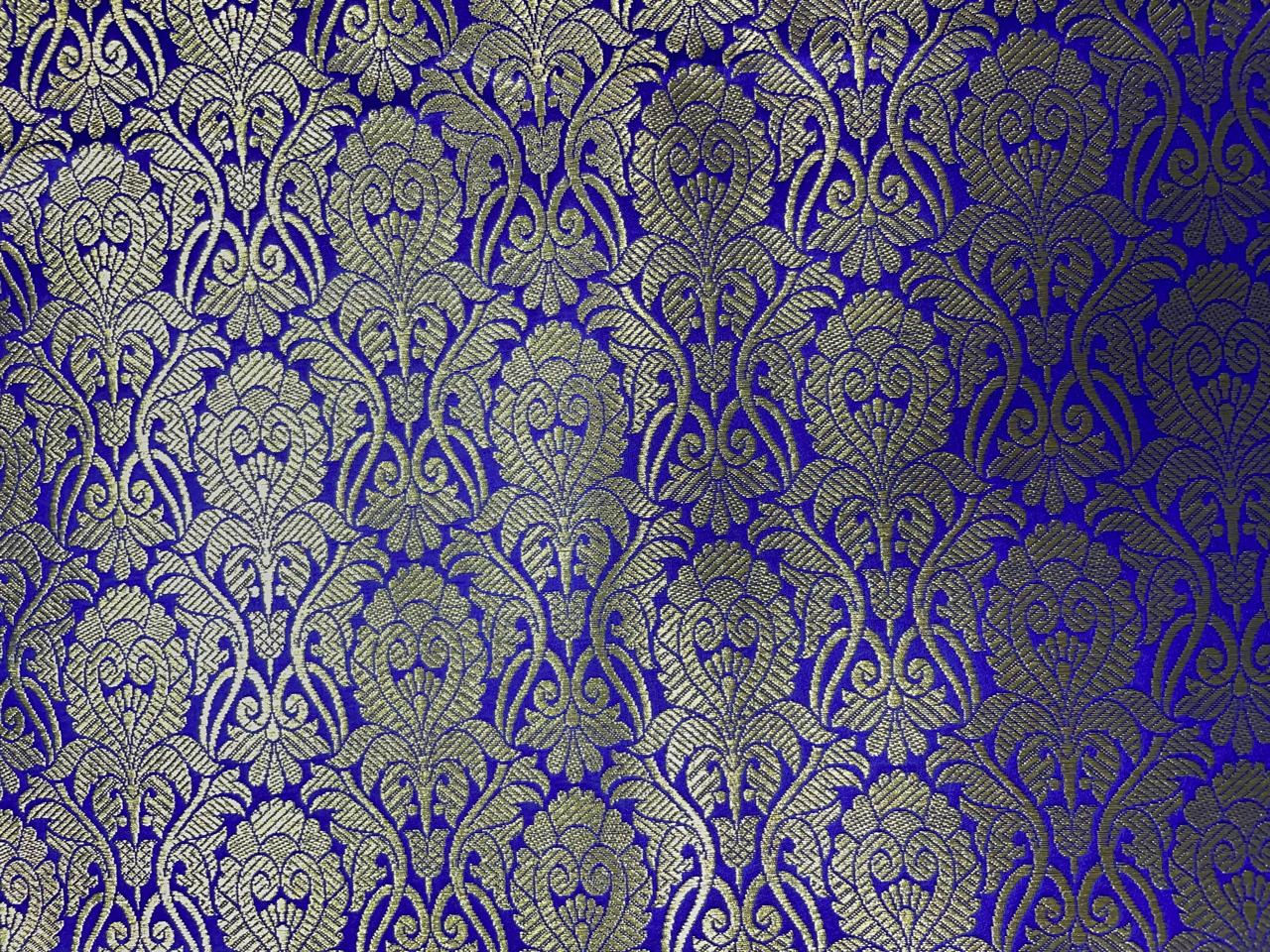 Royal Blue Floral Semi Brocade Kapdashop