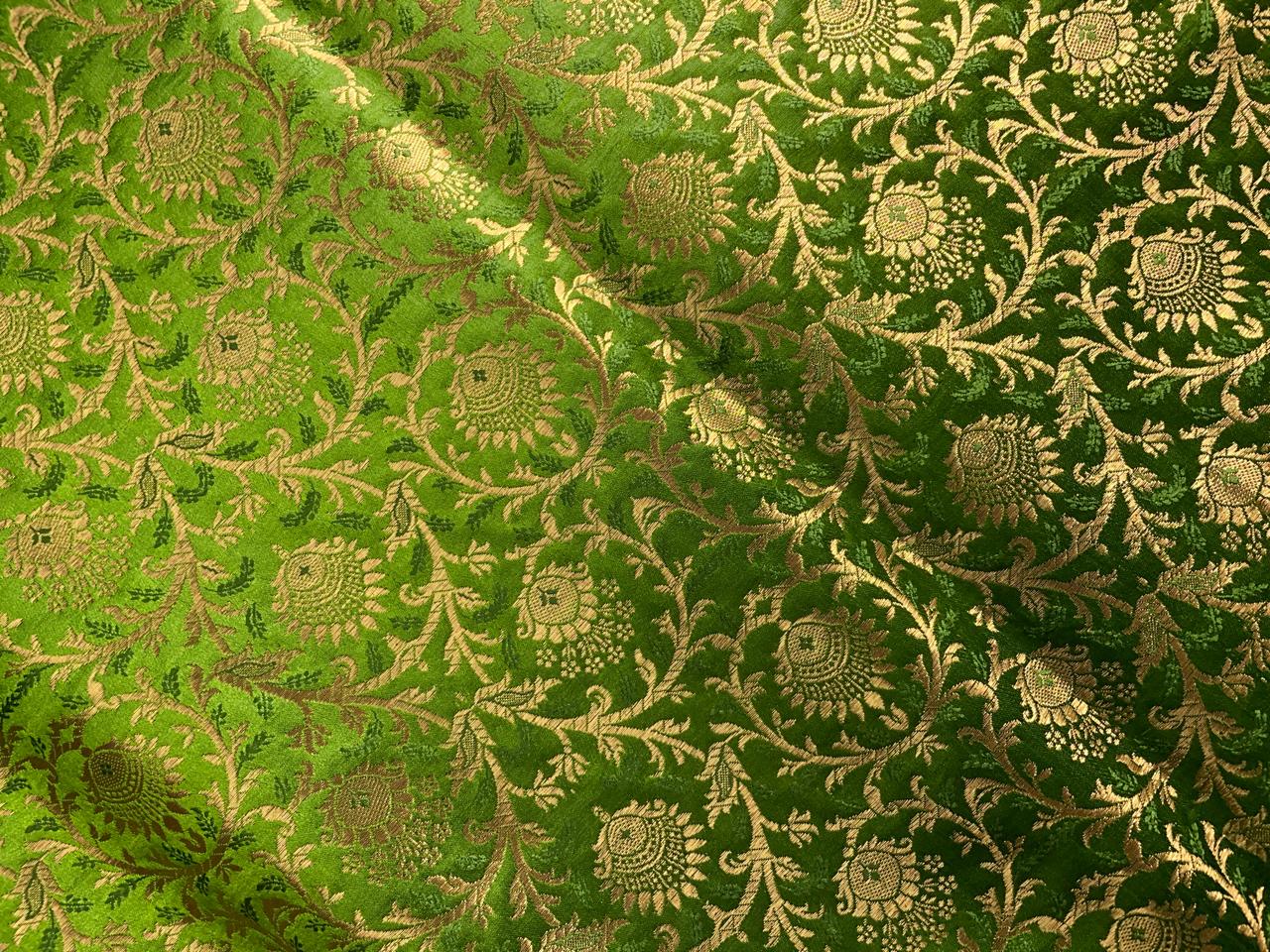 Green Floral Semi Brocade Fabric Kapdashop