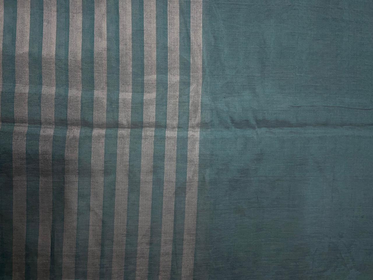 Sea Green & Gold Silver Stripes Pure Silk Tissue Fabric KTEX