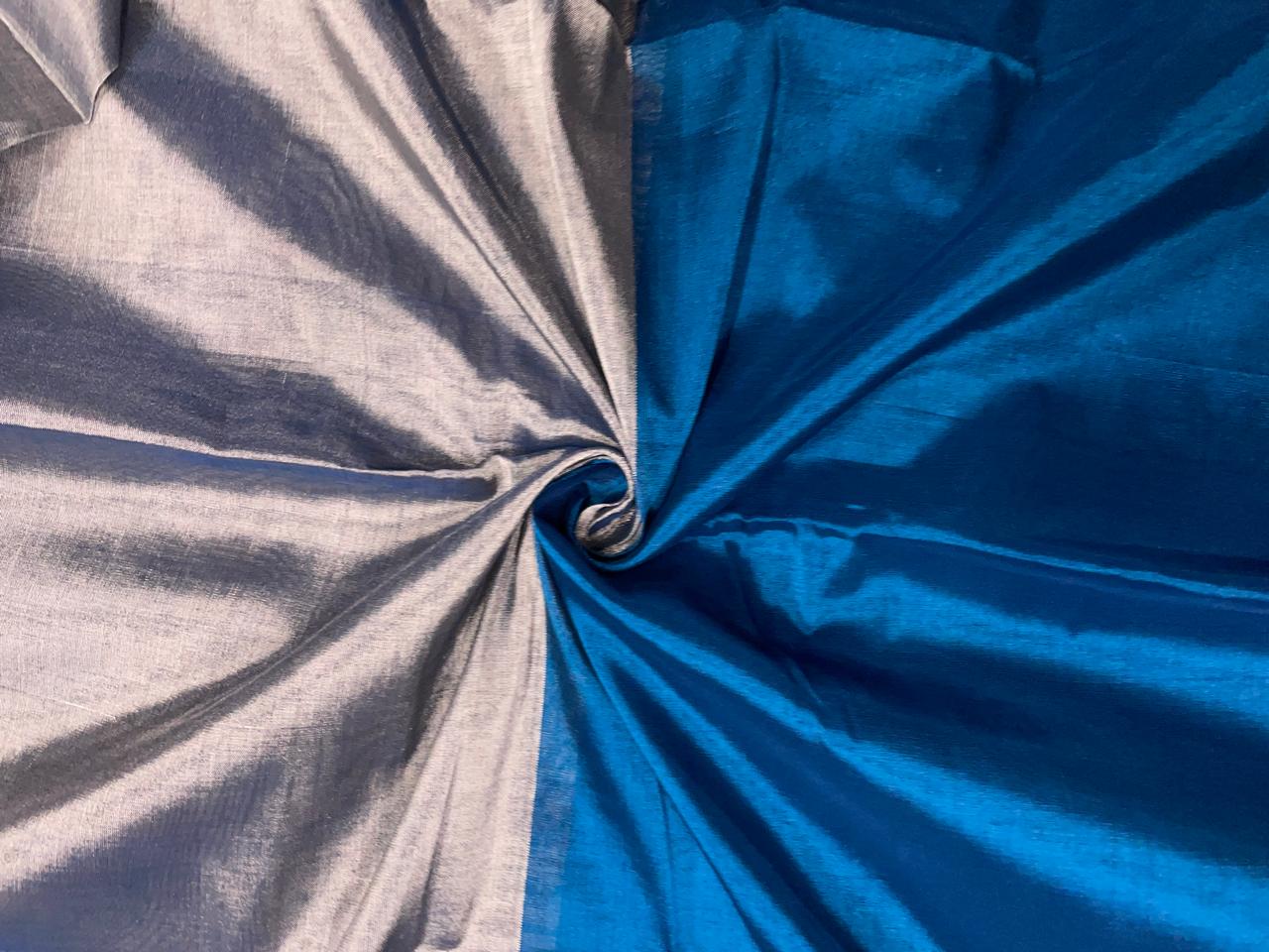 Teal Blue & Silver Pure Tissue Fabric KTEX