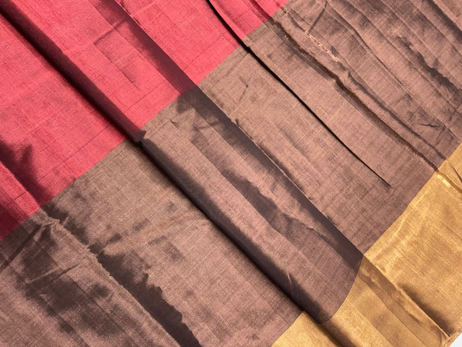 Brown & Gold Pure Silk Tissue Fabric KTEX