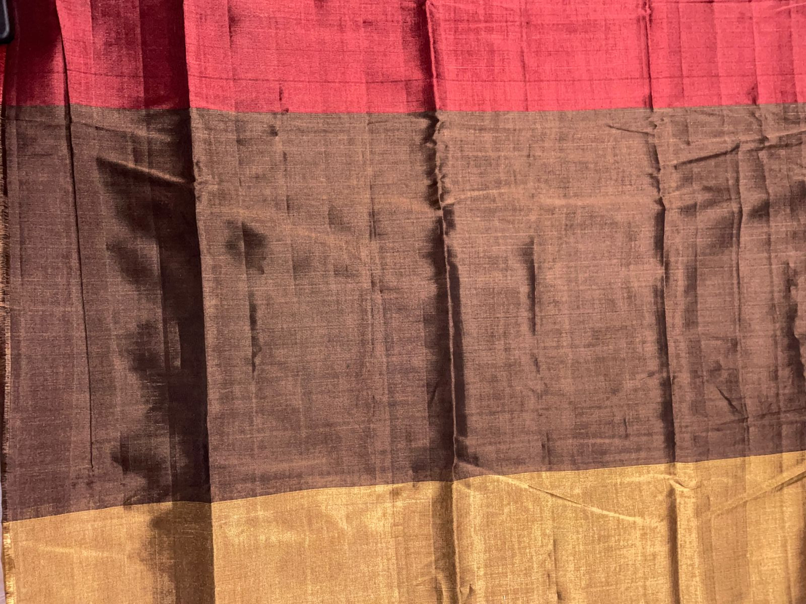 Brown & Gold Pure Silk Tissue Fabric KTEX