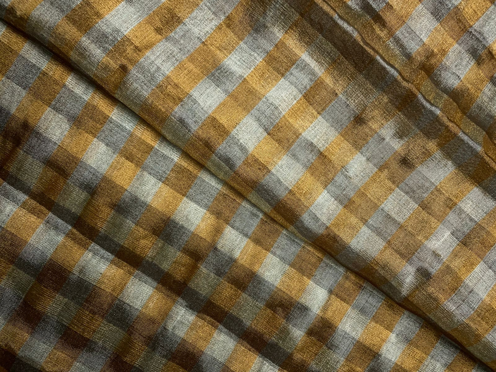 Gold & Silver Checks Pure Silk Tissue Fabric KTEX