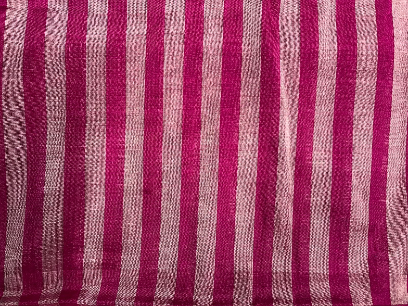 Magenta & Silver Stripes Pure Silk Tissue Fabric KTEX