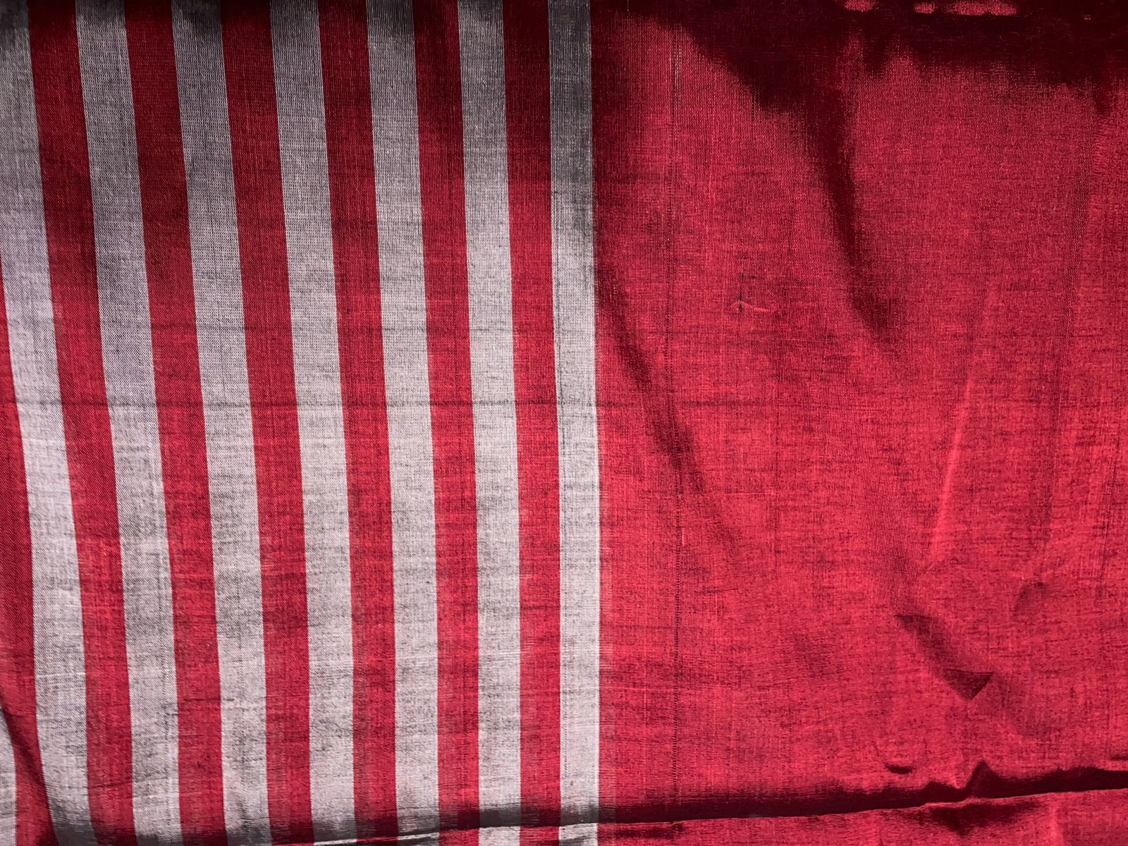 Dark Maroon Silver Stripes Pure Silk Tissue Fabric KTEX