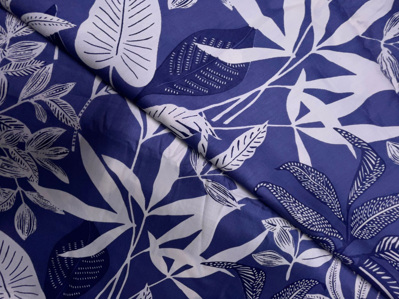 Blue & White Floral Modal Satin Fabric KTEX