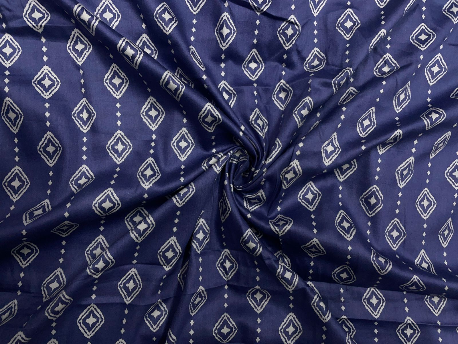 Blue & White Abstract Modal Satin Fabric KTEX