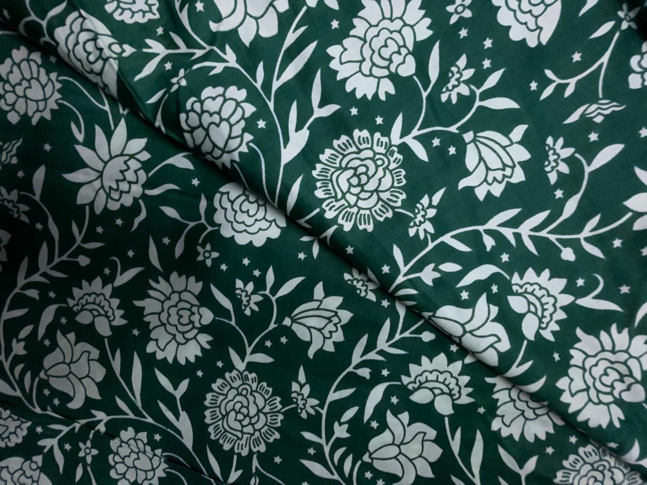 Green & White Floral Modal Satin Fabric KTEX